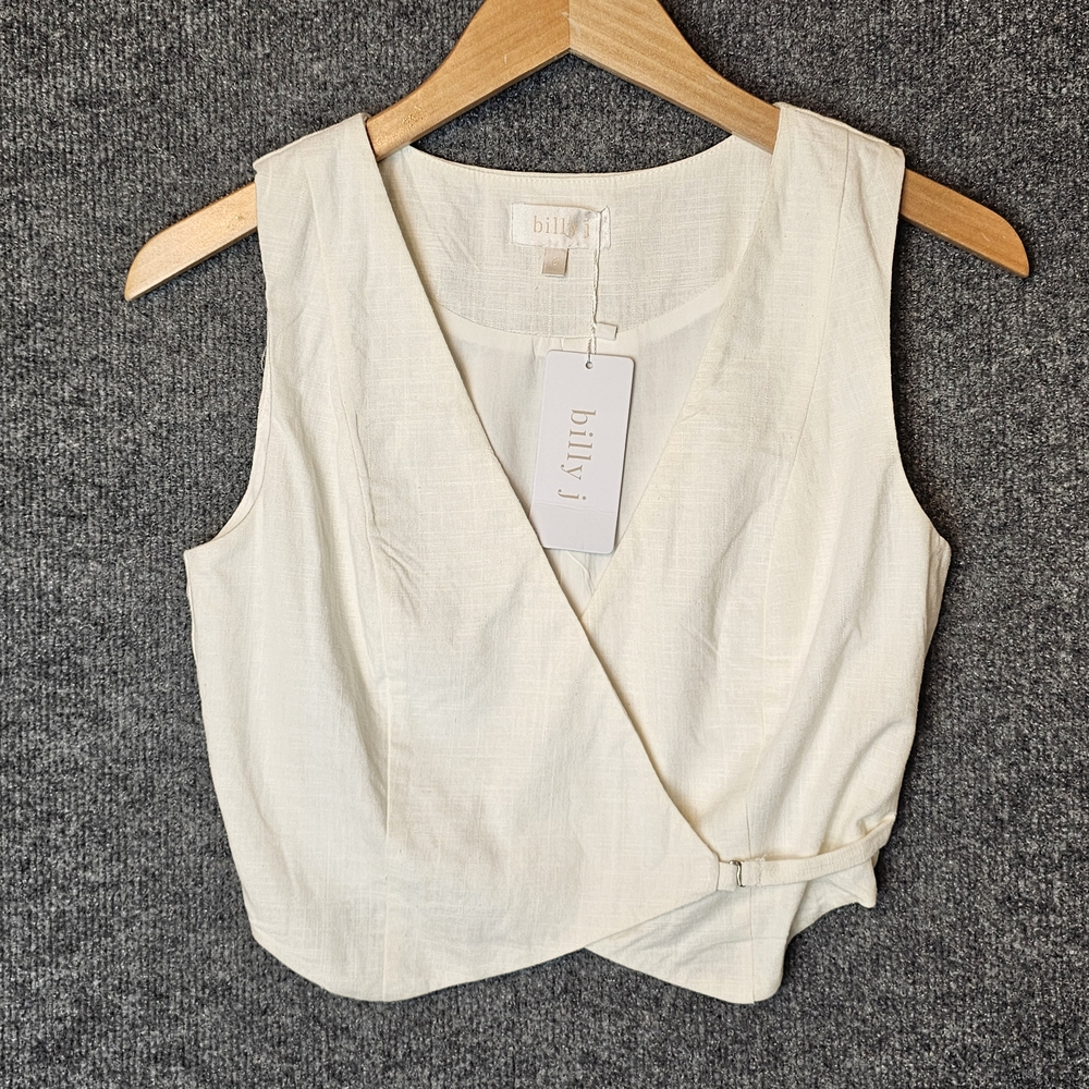 NWT Billy J Ivy Vest - Off-White Linen-Look Wrap Waistcoat- Size 6 - Picture 1 of 8